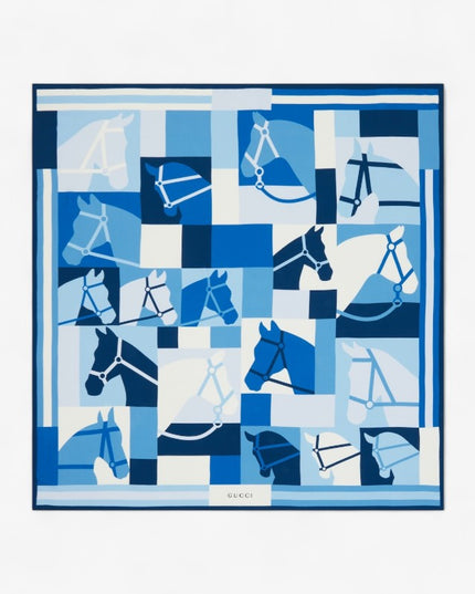 Gucci Equestrian Motif Wool Shawl – Blue Tones