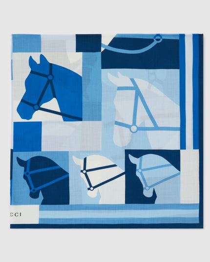 Gucci Equestrian Motif Wool Shawl – Blue Tones