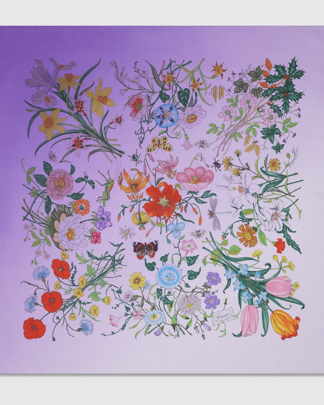 Gucci Flora Gradient Silk Twill Carré Scarf – Lilac