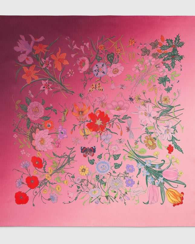 Gucci Flora Gradient Silk Twill Carré Scarf – Magenta