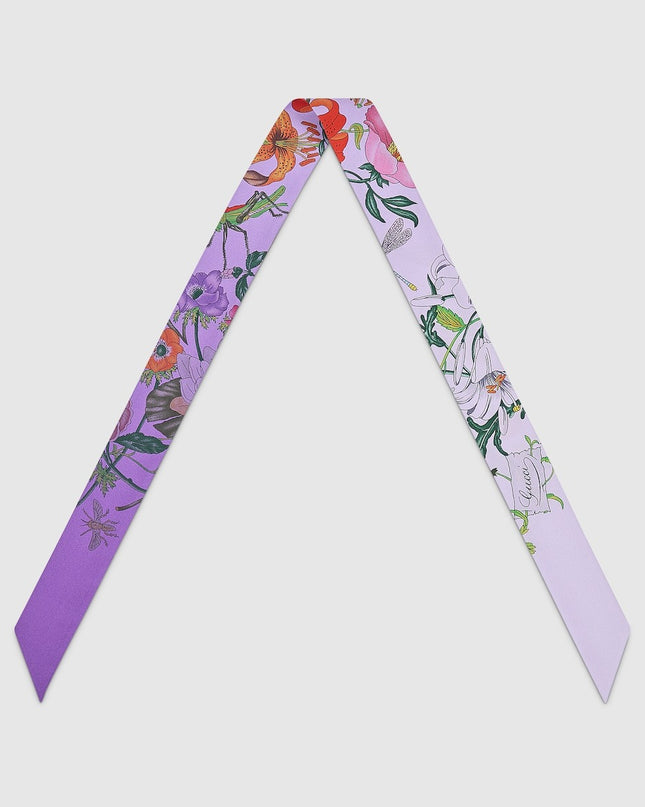 Gucci Flora Print Silk Twill Ribbon – Lilac