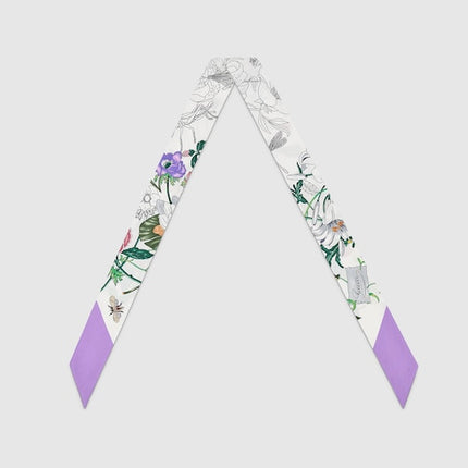 Gucci Flora Print Silk Twill Ribbon – White & Lilac