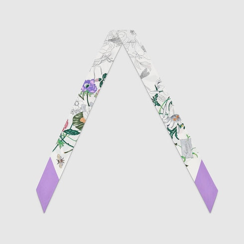 Gucci Flora Print Silk Twill Ribbon – White & Lilac