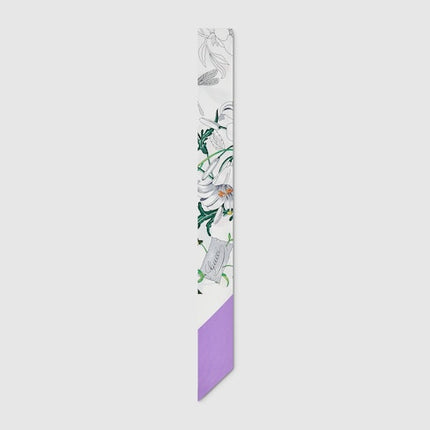 Gucci Flora Print Silk Twill Ribbon – White & Lilac