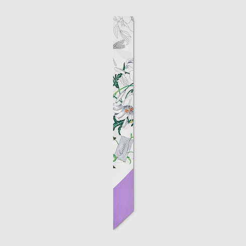 Gucci Flora Print Silk Twill Ribbon – White & Lilac