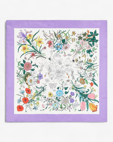 Gucci Flora Silk Twill Carré Scarf – White & Lilac