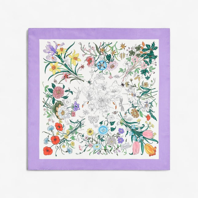 Gucci Flora Silk Twill Carré Scarf – White & Lilac