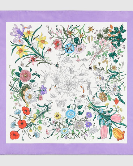 Gucci Flora Silk Twill Carré Scarf – White & Lilac