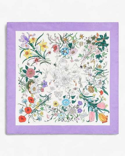 Gucci Flora Silk Twill Carré Scarf – White & Lilac