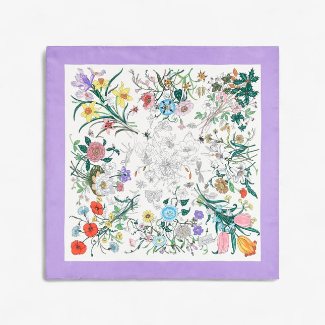 Gucci Flora Silk Twill Carré Scarf – White & Lilac