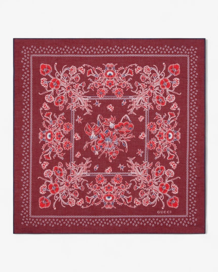 Gucci Floral Bandana Cotton Voile Pocket Square – Bordeaux & Navy