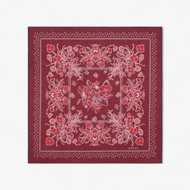 Gucci Floral Bandana Cotton Voile Pocket Square – Bordeaux & Navy