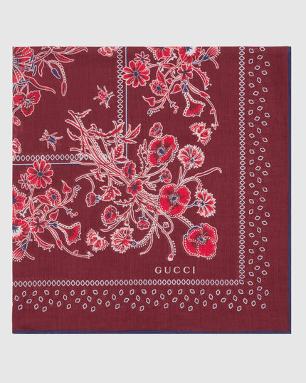 Gucci Floral Bandana Cotton Voile Pocket Square – Bordeaux & Navy