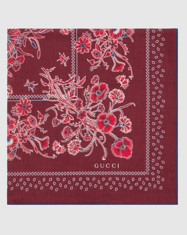 Gucci Floral Bandana Cotton Voile Pocket Square – Bordeaux & Navy