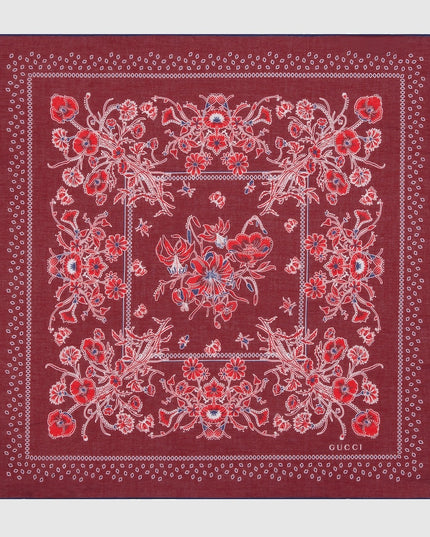 Gucci Floral Bandana Cotton Voile Pocket Square – Bordeaux & Navy