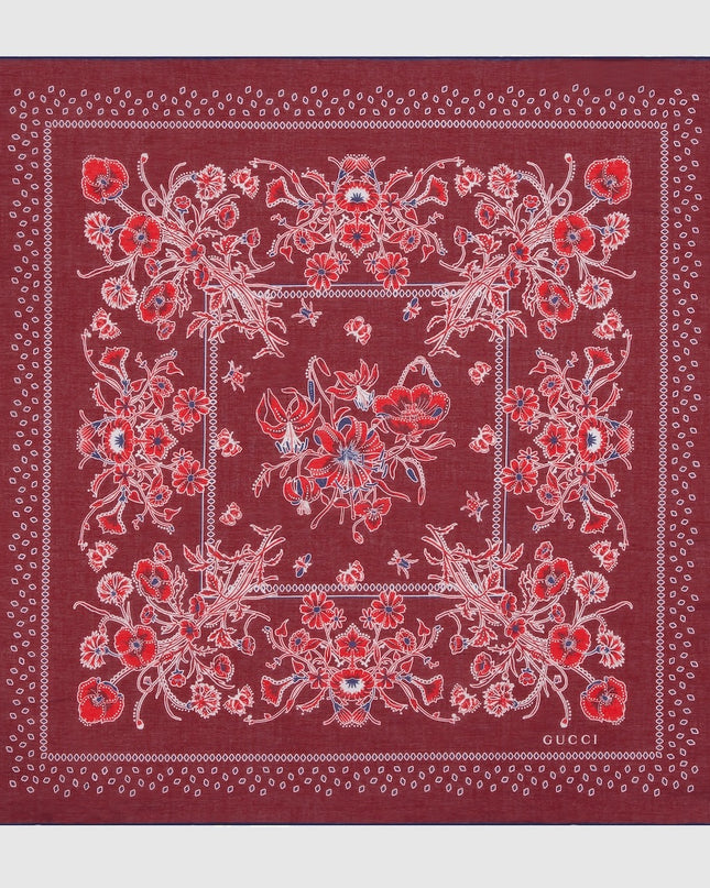 Gucci Floral Bandana Cotton Voile Pocket Square – Bordeaux & Navy