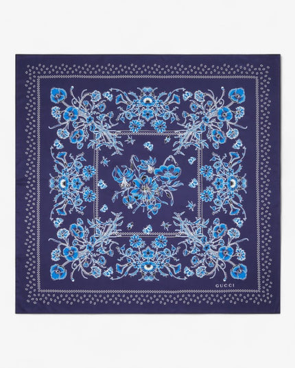 Gucci Floral Bandana Cotton Voile Pocket Square – Purple & Black