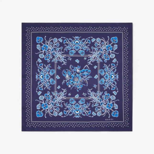 Gucci Floral Bandana Cotton Voile Pocket Square – Purple & Black