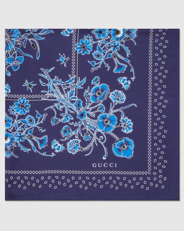 Gucci Floral Bandana Cotton Voile Pocket Square – Purple & Black