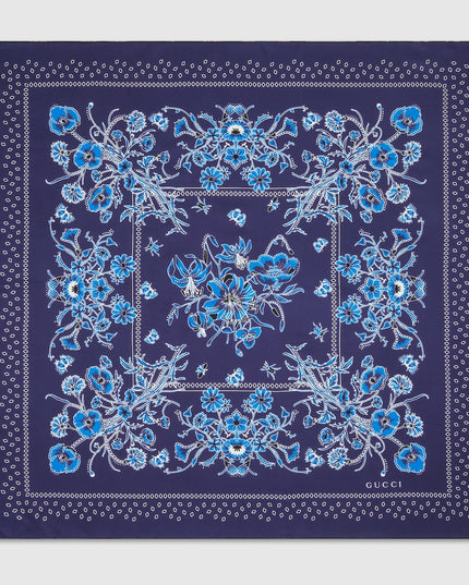 Gucci Floral Bandana Cotton Voile Pocket Square – Purple & Black
