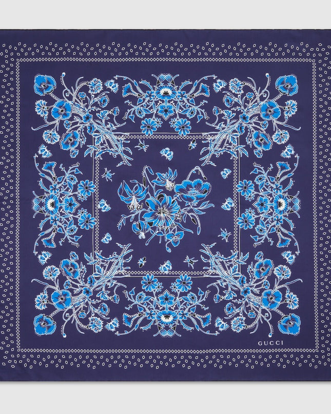 Gucci Floral Bandana Cotton Voile Pocket Square – Purple & Black