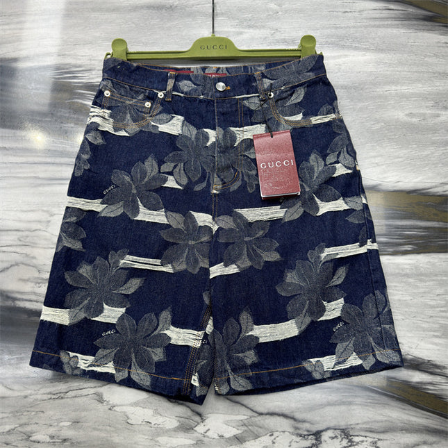 Gucci Floral‑Print Denim Bermuda Shorts