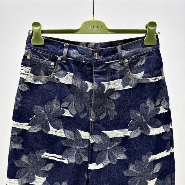 Gucci Floral‑Print Denim Bermuda Shorts