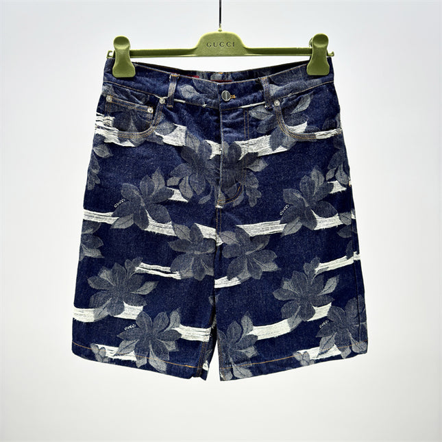 Gucci Floral‑Print Denim Bermuda Shorts