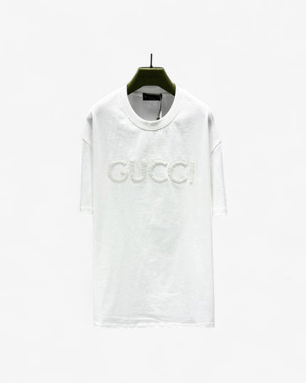 Gucci Fringed Logo Cotton‑Jersey T‑Shirt in White