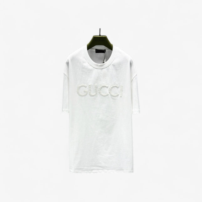 Gucci Fringed Logo Cotton‑Jersey T‑Shirt in White