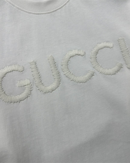 Gucci Fringed Logo Cotton‑Jersey T‑Shirt in White