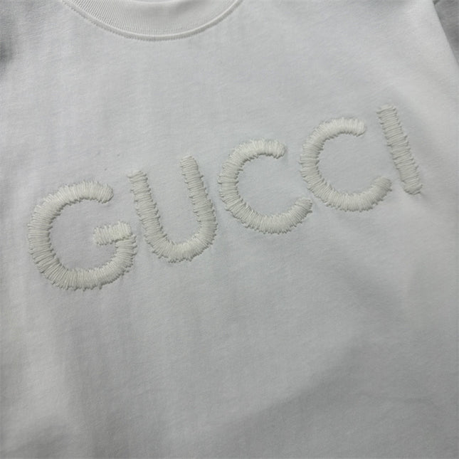 Gucci Fringed Logo Cotton‑Jersey T‑Shirt in White