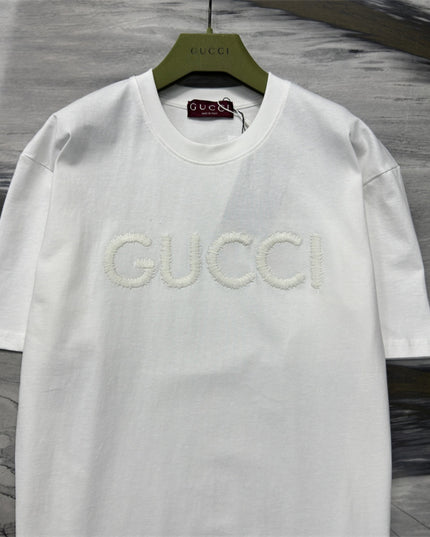 Gucci Fringed Logo Cotton‑Jersey T‑Shirt in White