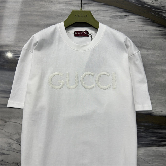 Gucci Fringed Logo Cotton‑Jersey T‑Shirt in White