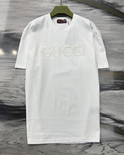 Gucci Fringed Logo Cotton‑Jersey T‑Shirt in White