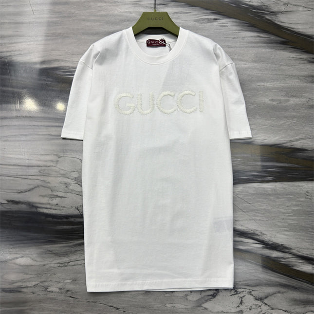 Gucci Fringed Logo Cotton‑Jersey T‑Shirt in White