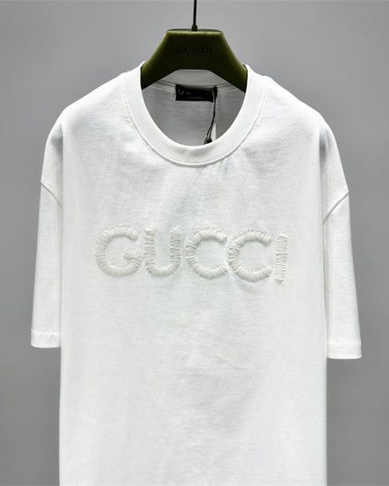 Gucci Fringed Logo Cotton‑Jersey T‑Shirt in White
