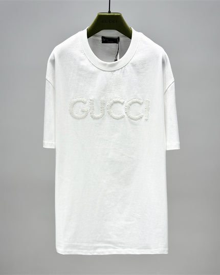 Gucci Fringed Logo Cotton‑Jersey T‑Shirt in White