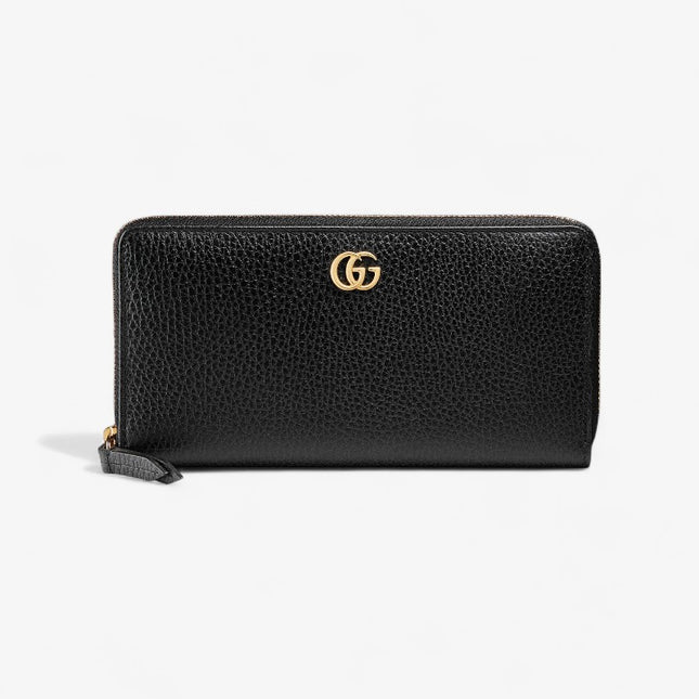 Gucci GG Black Grained Leather Zip-Around Wallet