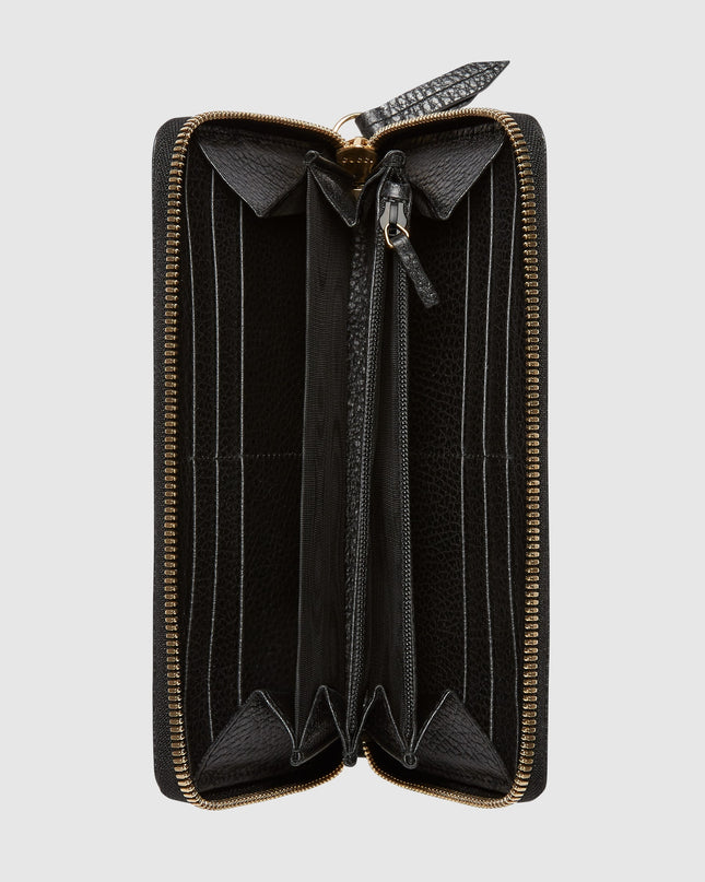 Gucci GG Black Grained Leather Zip-Around Wallet