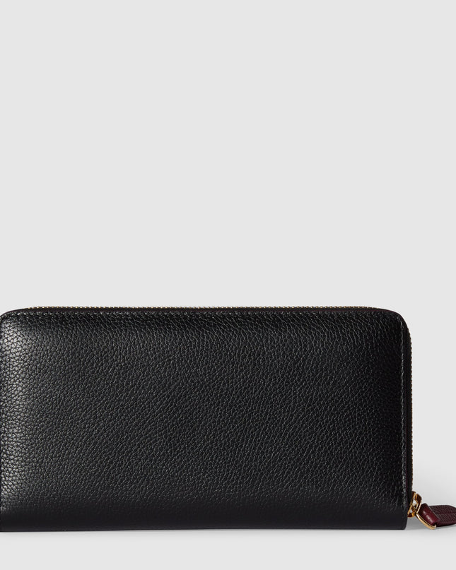 Gucci GG Black Grained Leather Zip-Around Wallet with Burgundy Pull