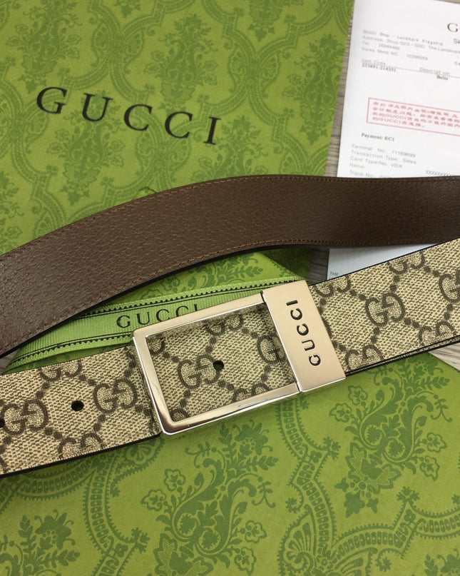 Gucci GG Canvas Belt – Rectangular Engraved Buckle