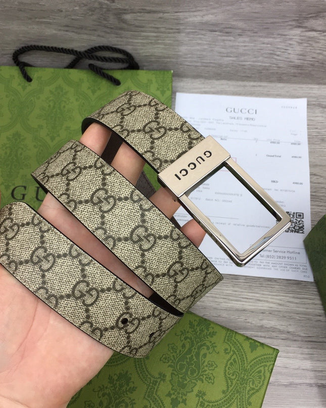 Gucci GG Canvas Belt – Rectangular Engraved Buckle