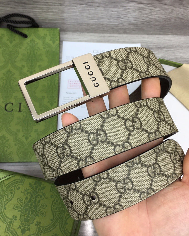 Gucci GG Canvas Belt – Rectangular Engraved Buckle