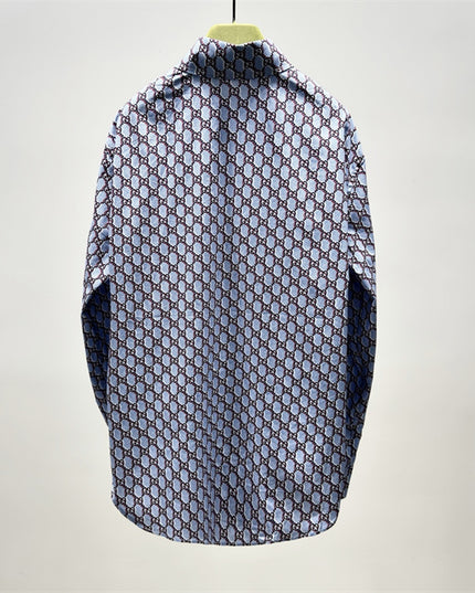 Gucci GG Chain Print Silk SweatShirt – Light Blue & Grey