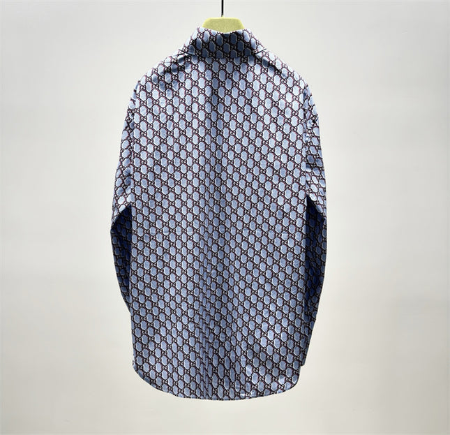 Gucci GG Chain Print Silk SweatShirt – Light Blue & Grey