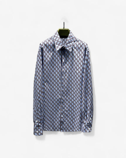 Gucci GG Chain Print Silk SweatShirt – Light Blue & Grey