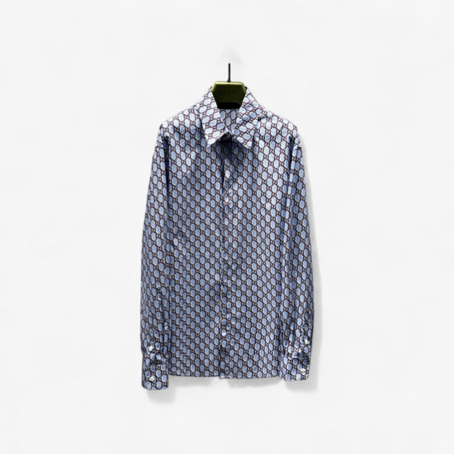 Gucci GG Chain Print Silk SweatShirt – Light Blue & Grey