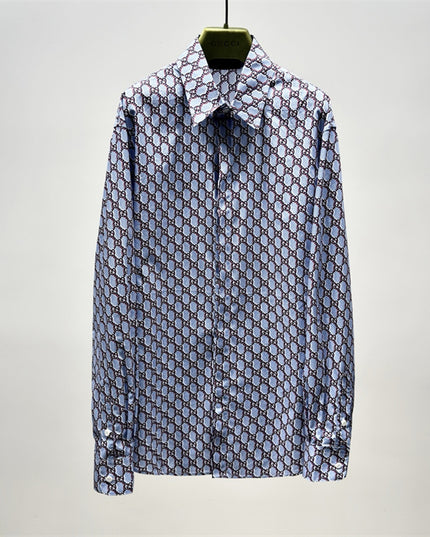 Gucci GG Chain Print Silk SweatShirt – Light Blue & Grey