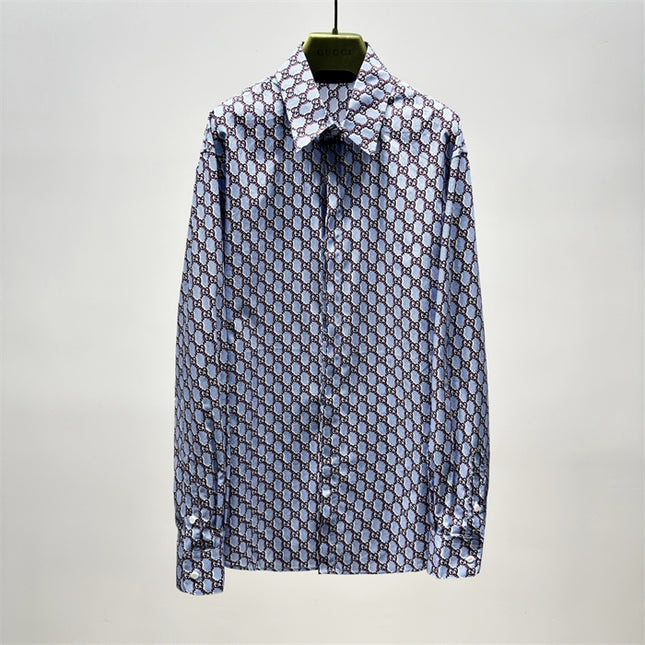 Gucci GG Chain Print Silk SweatShirt – Light Blue & Grey